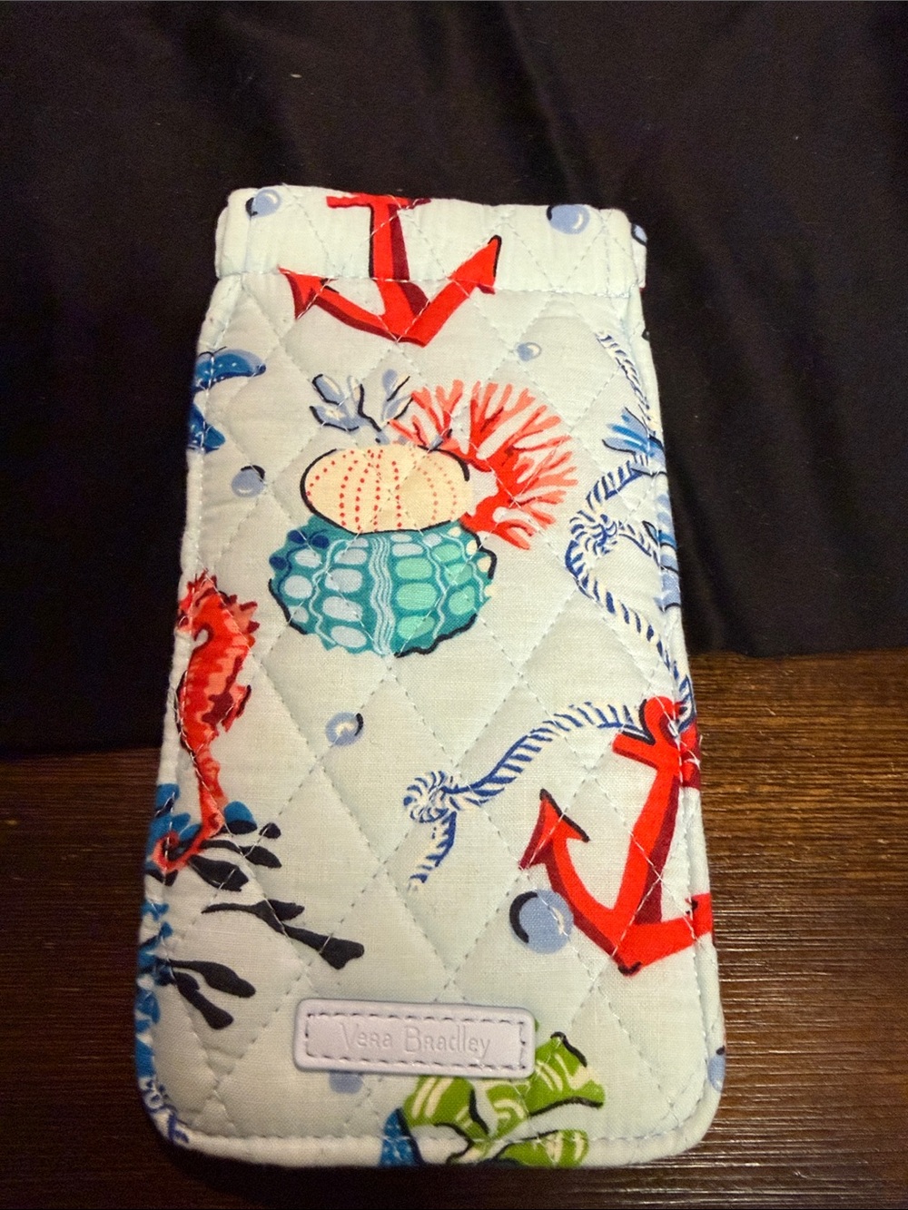 Vera Bradley  Quilted Sea Anchor Phone Pouch in Light Blue and Red